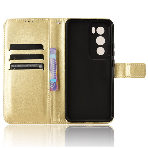 Футляр з клапаном для Oppo Reno 12 Pro, Crazy Horse Wallet, золотий