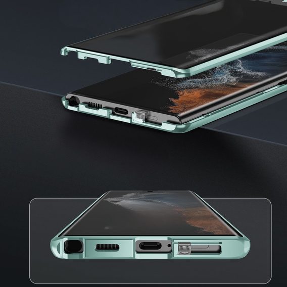 Магнитный чехол с двойным стеклом MagSafe для Samsung Galaxy S24 Ultra, зелёный