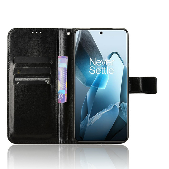 Откидной чехол для OnePlus 13, Crazy Horse Wallet, чёрный