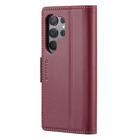 Чехол для Samsung Galaxy S25 Ultra, ERBORD Glossy Litchi, кошелек с клапаном, красный