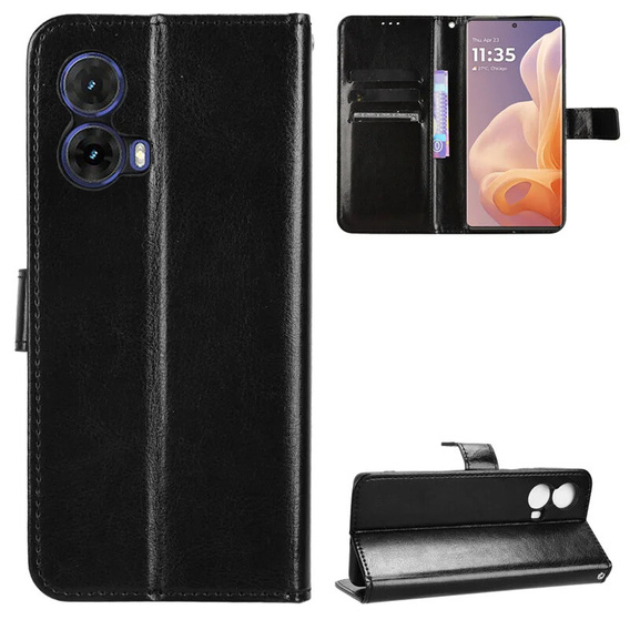 Откидной чехол для Motorola Moto G85, Crazy Horse Wallet, чёрный