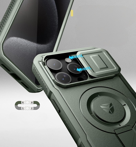 Бронированный чехол для iPhone 15 Pro Max, Dexnor CamProtect MagSafe, зелёный (Две рамки)