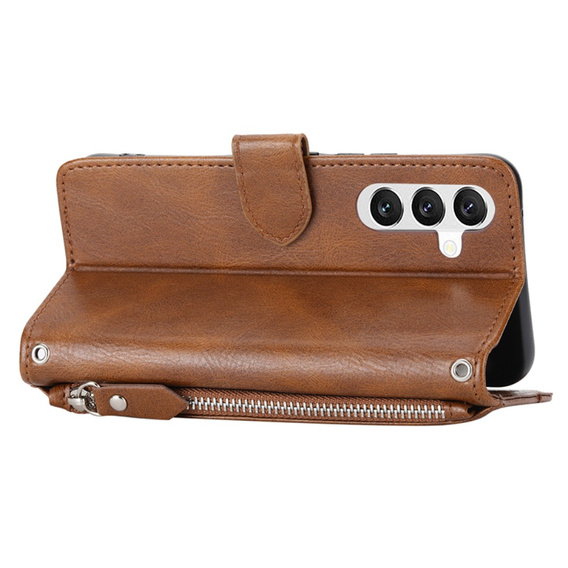 Чохол-книжка для Samsung Galaxy A54 5G, Wallet Zipper Pocket, з плечовим ременем, коричневий