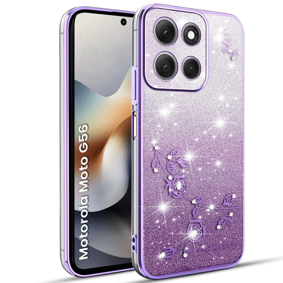 Чохол для Motorola Moto G56 5G, Glitter Flower, фіолетовий
