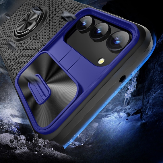 Чoхол до Samsung Galaxy S23, Camera Slide Ring, чорний / синій