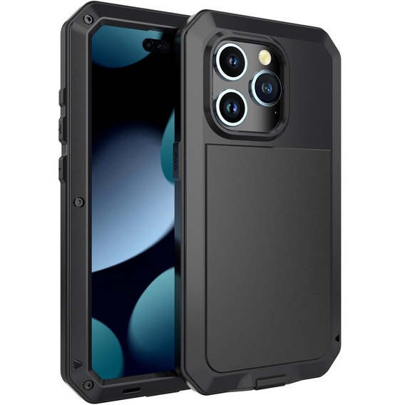 Чехол для iPhone 15 Pro, бронированный, со встроенным стеклом, чёрный