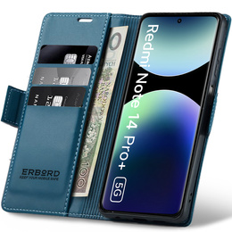 Чехол для Xiaomi Redmi Note 14 Pro+ 5G / Xiaomi Poco X7 5G / Xiaomi Redmi Note 14 Pro 5G, ERBORD Glossy Litchi, кошелек с клапаном, синий