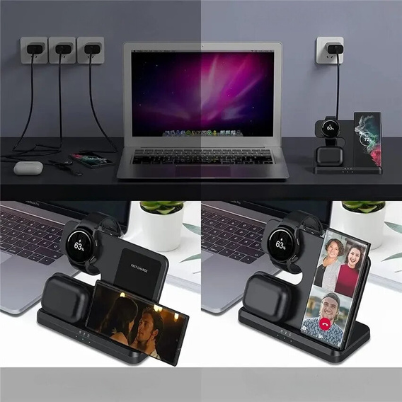 Беспроводное индуктивное зарядное устройство 3 в 1 ERBORD для смартфона, Galaxy Watch и Galaxy Buds, черный