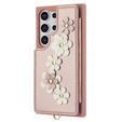 Чохол для Samsung Galaxy S25 Ultra, Leather Flower Card Slot, рожевий