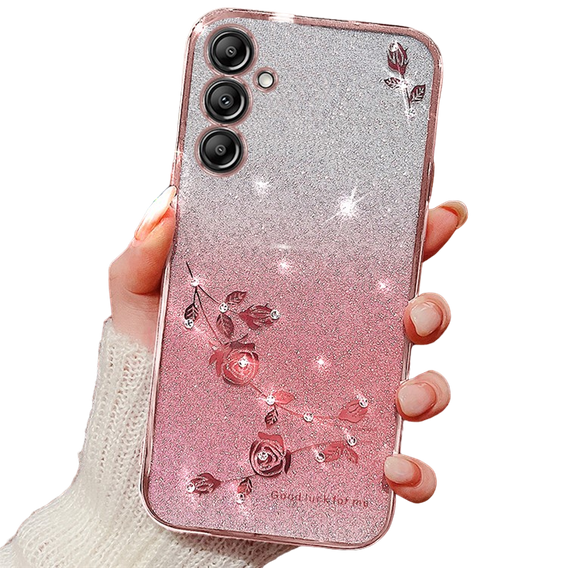 Чохол для Samsung Galaxy A25 5G, Glitter Flower, рожевий rose gold