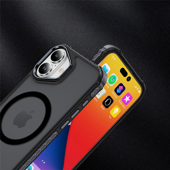 Матовий чохол для iPhone 17, броньований, для MagSafe, димчастий з чорними боковинами