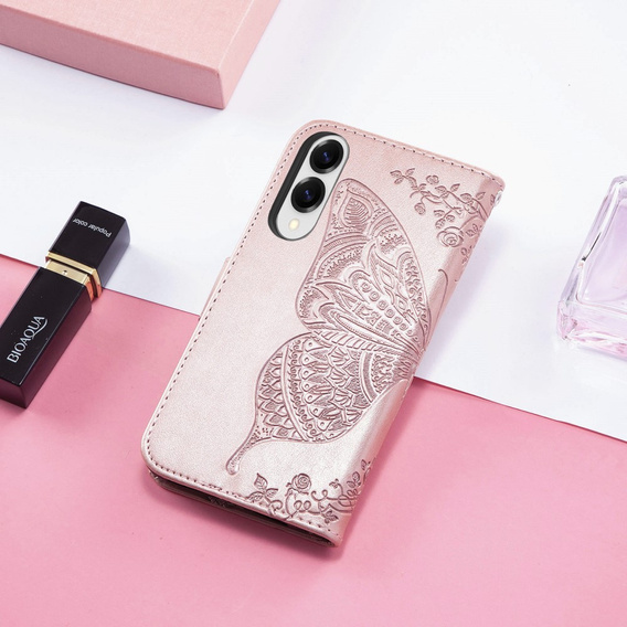Чохол-книжка для Samsung Galaxy S25 Edge, Butterfly, рожевий rose gold