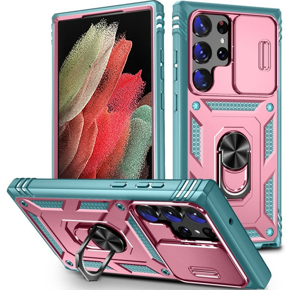 Чехол NOX Camera Slide Samsung Galaxy S23 Ultra, CamShield Slide, розовый / зеленый