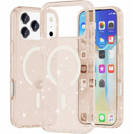 Чехол для iPhone 17 Pro, для MagSafe, глиттер, прозрачное золото
