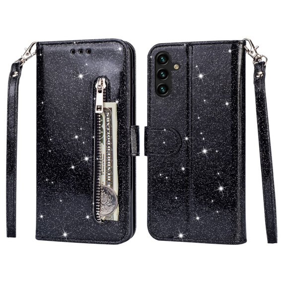 Чохол-книжка для Samsung Galaxy A55, Wallet Zipper Pocket Glittery, чорний