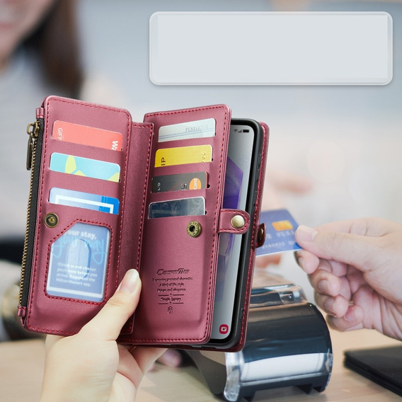 Чехол CASEME для Samsung Galaxy A55 5G, RFID Leather Wallet, с плечевым ремнем, красный