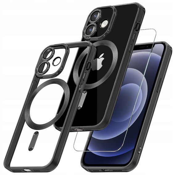 Чохол для iPhone 12, Electro MagSafe, чорний + Скло на екран