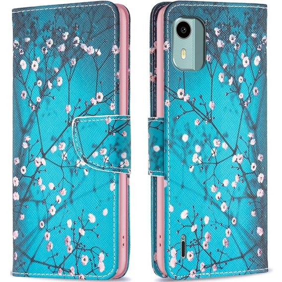 Откидной чехол для Nokia C12 4G, Wallet, Sakura, синий