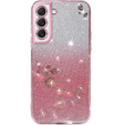 Чехол для Samsung Galaxy S22+ Plus, Glitter Flower, розовый rose gold