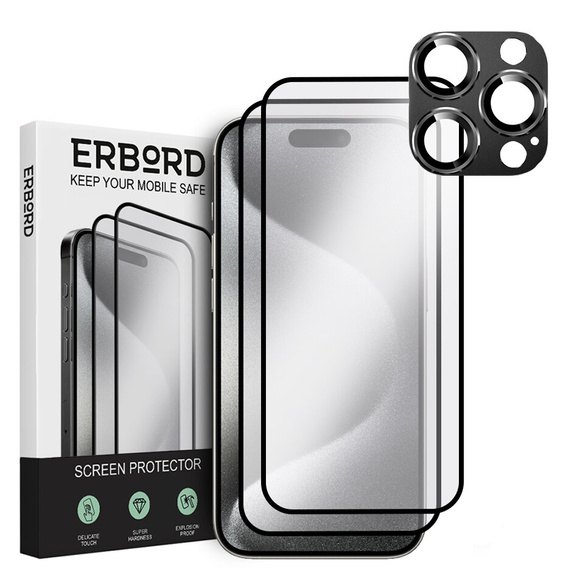 2х гартоване скло ERBORD для камери, щоб iPhone 15 Pro 