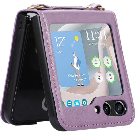 Кожаный чехол с прорезями для карт для Samsung Galaxy Z Flip 5 5G, фиолетовый