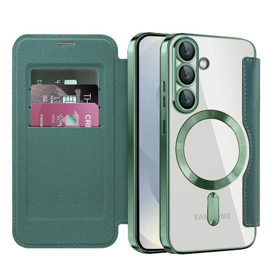 Чохол-книжка для Samsung Galaxy S25, RFID Wallet MagSafe CamShield, зелений