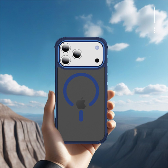 Матовий чохол для iPhone 17 Pro Max, броньований, для MagSafe, димчастий з синіми боками