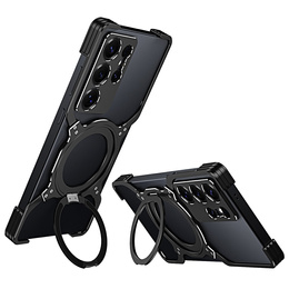 Чохол для Samsung Galaxy S25 Ultra, Kickstand Bumper, з кришкою об'єктива, для MagSafe, чорний / сріблястий