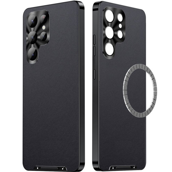 Кожаный чехол для Samsung Galaxy S24 Ultra, с защитой камеры, для MagSafe, черный