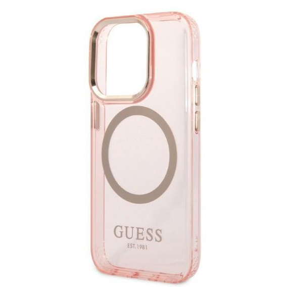 Чoхол GUESS до iPhone 14 Pro, Gold Outline Translucent MagSafe, рожевий