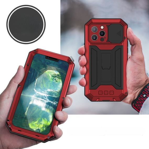 Чохол для iPhone 13 Pro Max, R-JUST CamShield Slide, броньований, червоний / чорний