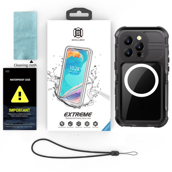 Водонепроникний чохол IP68 для iPhone 16 Pro, SHELLBOX MagSafe, чорний