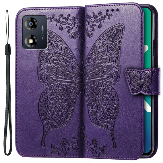Откидной чехол для Motorola Moto E13, Butterfly, фиолетовый