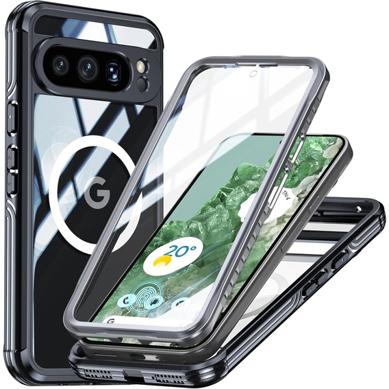 Чехол для Google Pixel 9 Pro XL, Shockproof, со стеклом, для MagSafe, чёрный