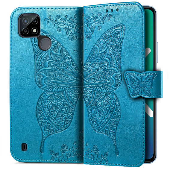 Чехол Wallet до Realme C21Y / C25Y, Butterfly, Blue