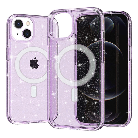 Чехол до iPhone 14, Dropproof MagSafe Glitter, фиолетовый