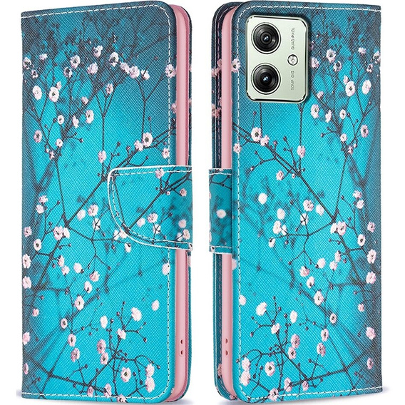 Откидной чехол для Motorola Moto G54 5G, Wallet, sakura, синий