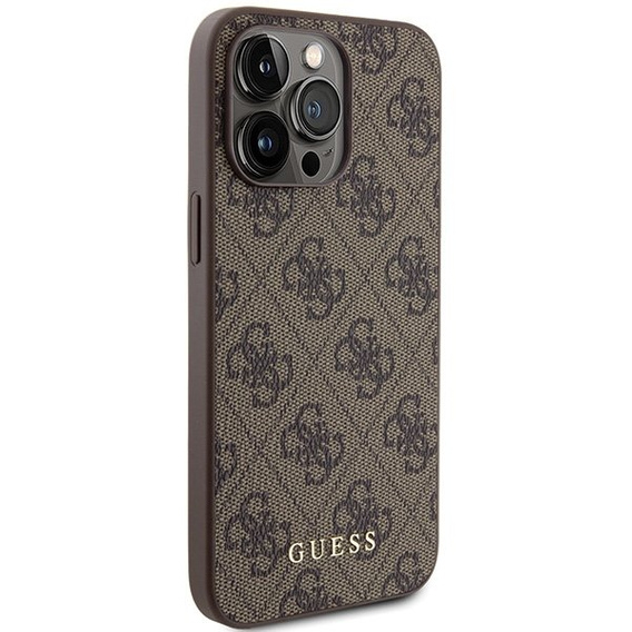 Чехол GUESS до iPhone 15 Pro Max, 4G Metal Gold Logo, коричневый
