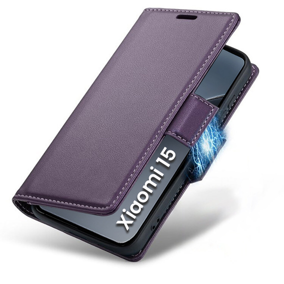 Чохол для Xiaomi 15, ERBORD Glossy Litchi, гаманець з клапаном, фіолетовий