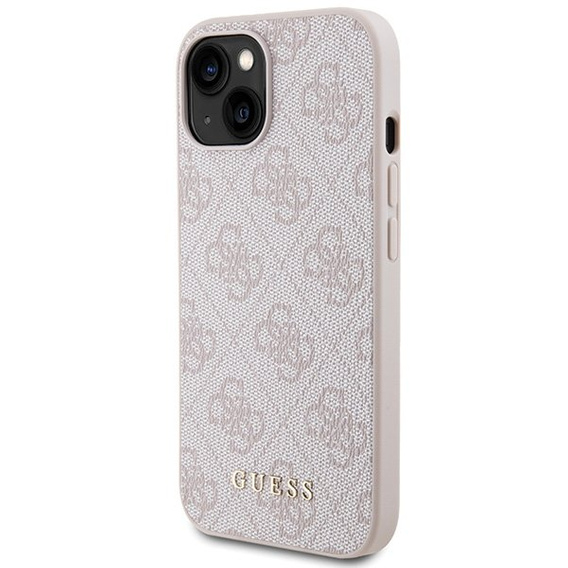 Чехол GUESS до iPhone 15, 4G Metal Gold Logo, розовый