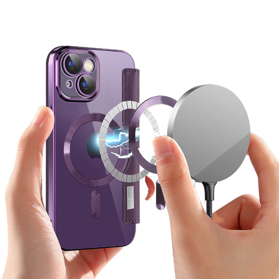 Чохол-книжка для iPhone 15, RFID Wallet MagSafe CamShield, фіолетовий