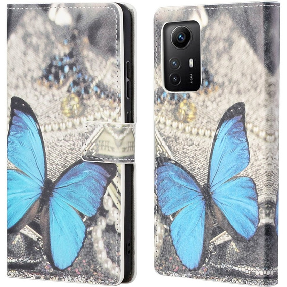 Откидной чехол для Xiaomi Redmi Note 12S, Wallet Butterfly, синий