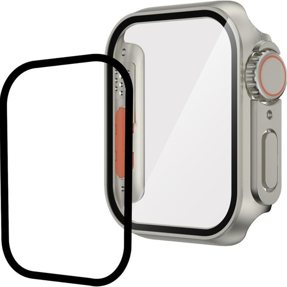 2в1 чехол и защитное стекло для часов Apple Watch 7/8 45MM, Silver/Orange