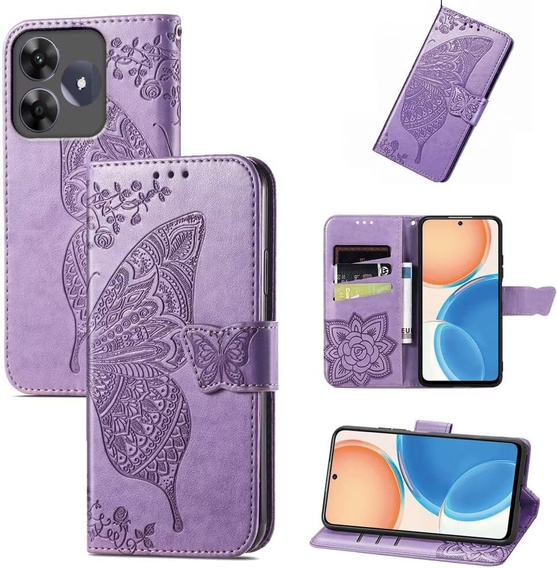 Откидной чехол для Realme C61, Butterfly, фиолетовый