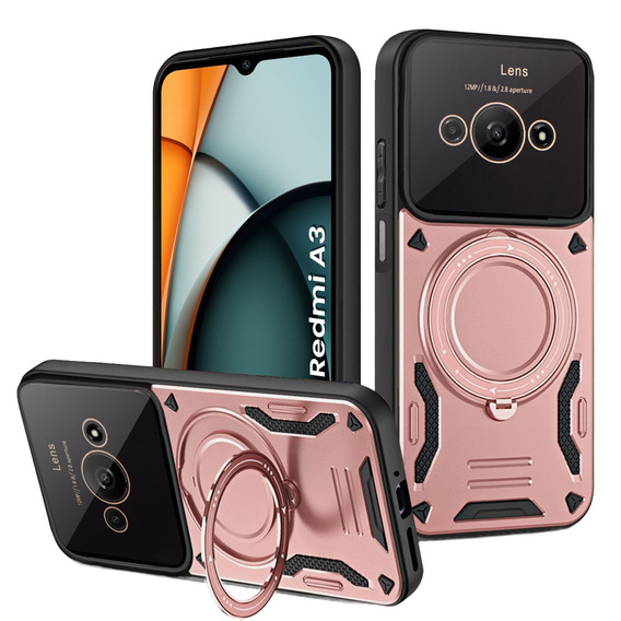 Броньований чохол для Xiaomi Redmi A3, Magnetic Ring, рожевий