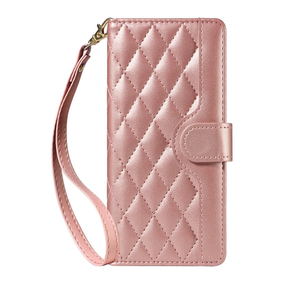 чехол-крышка для Xiaomi Redmi Note 14 Pro 5G / Xiaomi Redmi Note 14 Pro+ 5G / Xiaomi Poco X7 5G, Rhombus Crossbody Leather, розовый rose gold