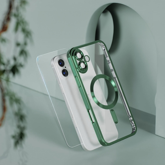 Чохол для iPhone 16 Plus, Electro MagSafe, зелений + Скло на екран