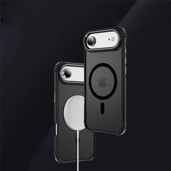 Матовый чехол для iPhone Air, бронированный, для MagSafe, дымчатый с черными боками