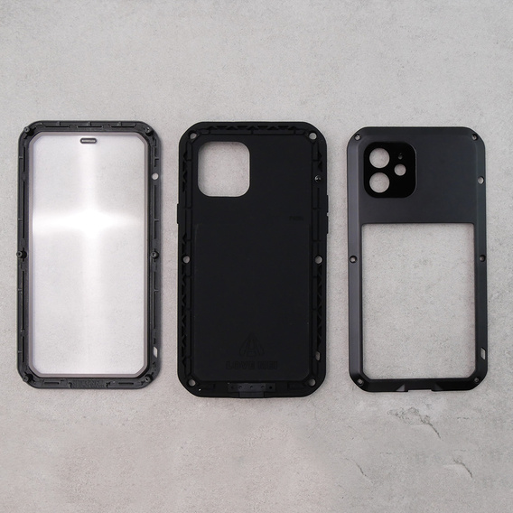Чехол Love Mei до iPhone 12, armored with glass, чёрный