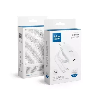 Зарядное устройство Blue Star 18W PD/QC4.0 + Кабель Type-C - Lightning, White